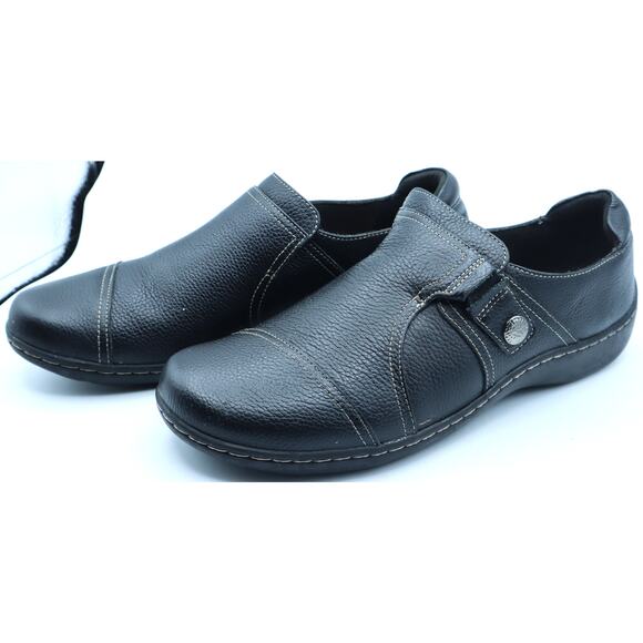 Clarks Cora Poppy Black Leather Slip on Shoes Comfort Flat Loafer Womens 9.5 - Picture 4 of 7